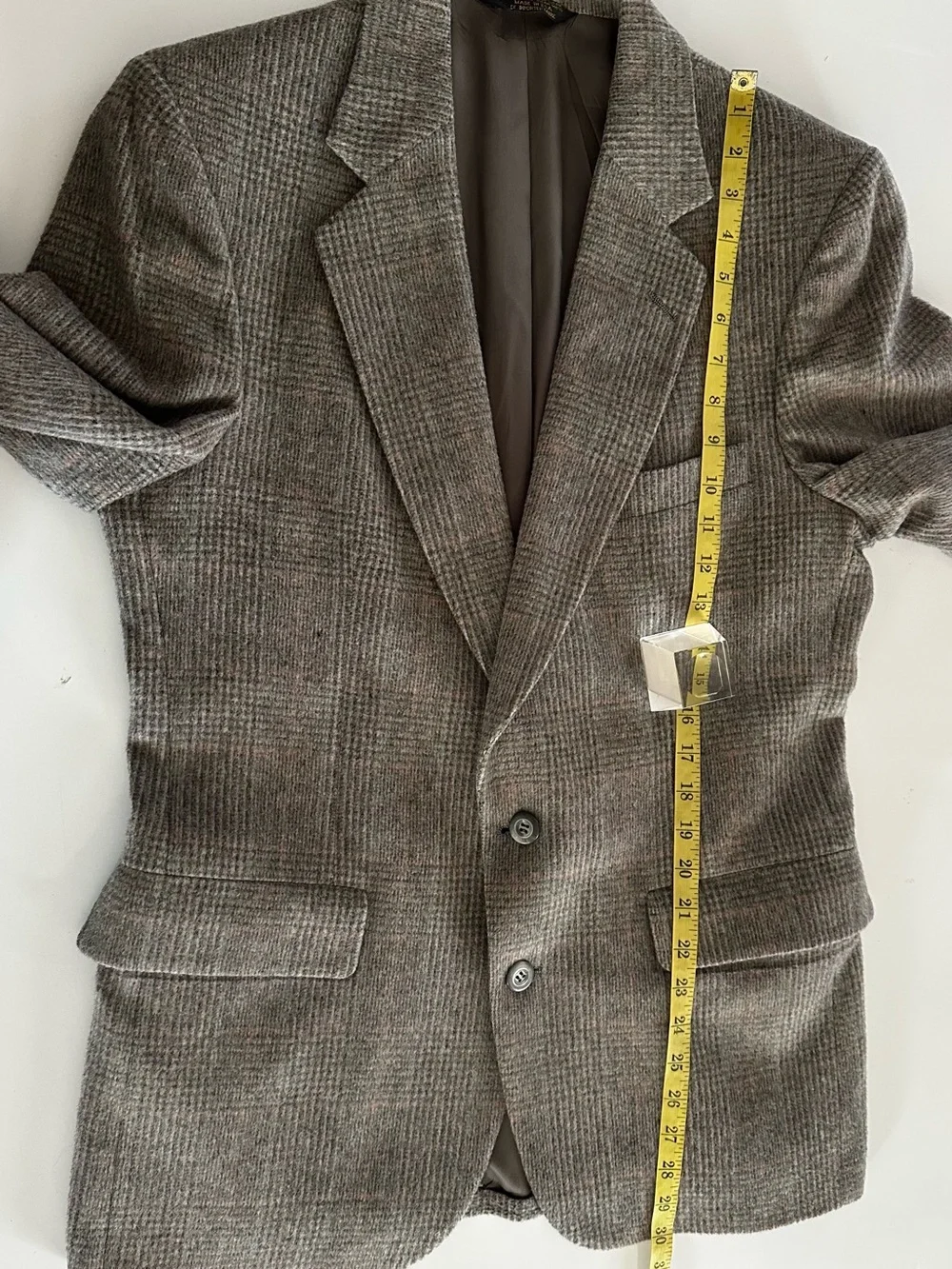 Strathmore Blazer Mens Gray Windowpane Plaid Wool Jacket Sport Coat Preppy Vtg